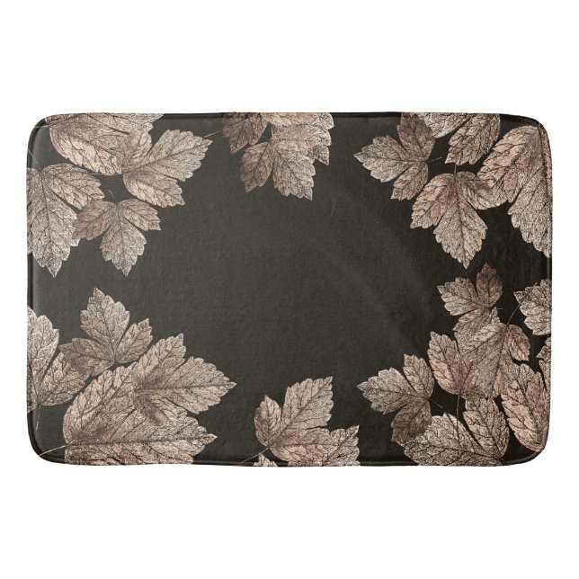 Tapis De Bain Brun foncé et bronze feuilles rustique automne gla (Devant)