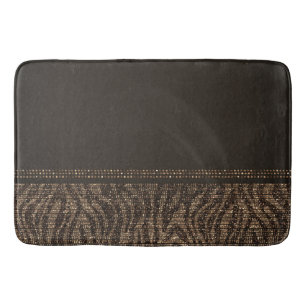 Tapis De Bain Brun Or Zèbre Imprimé Animal Sauvage Exotique Glam
