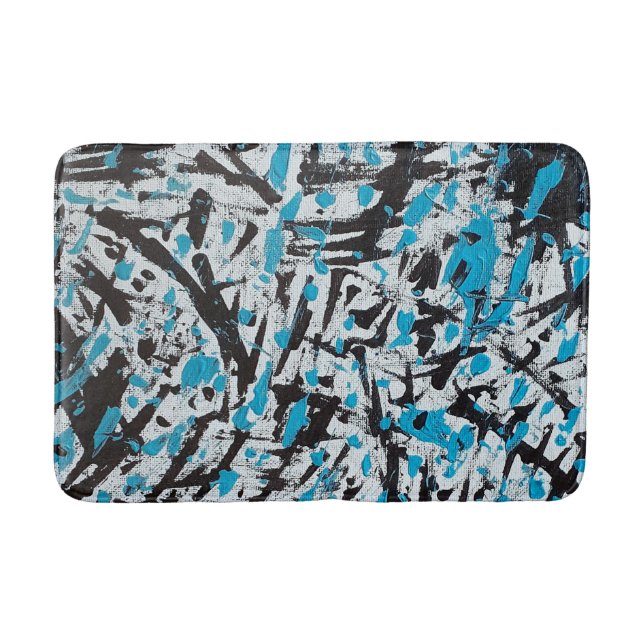 Tapis De Bain Brush bleu et noir Abstrait (Devant)