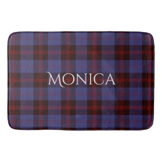 Tapis De Bain Buffalo plaid navy blue red monogram name