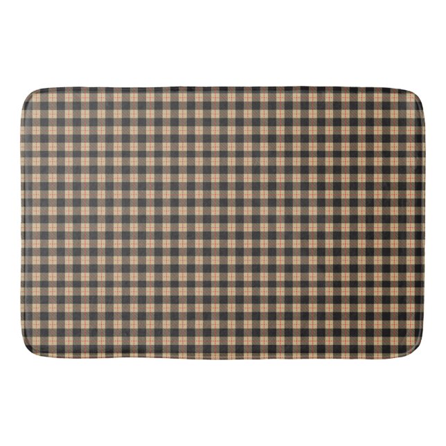 Tapis De Bain Buffle tan et noir rouge en bande plaid (Devant)