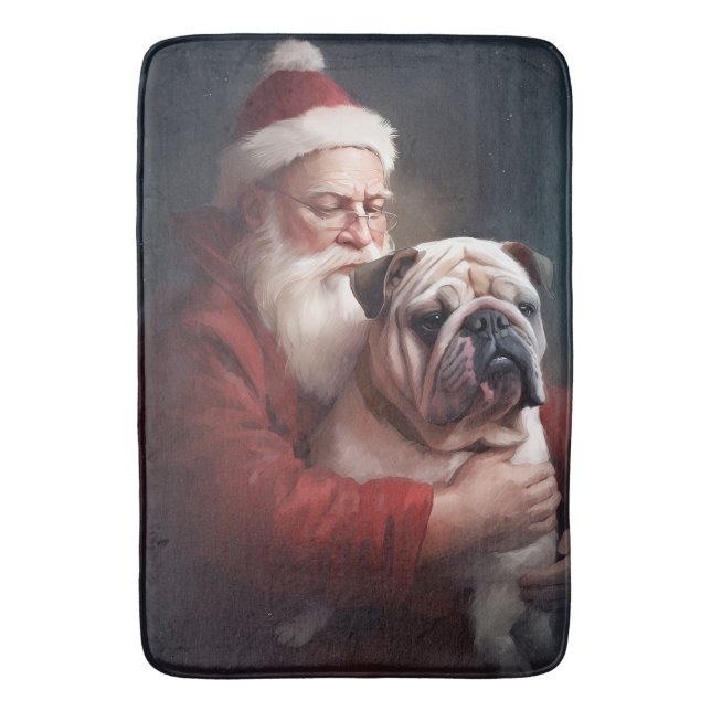 Tapis De Bain Bulldog avec Noël Festif du Père Noël (devant Vertical)