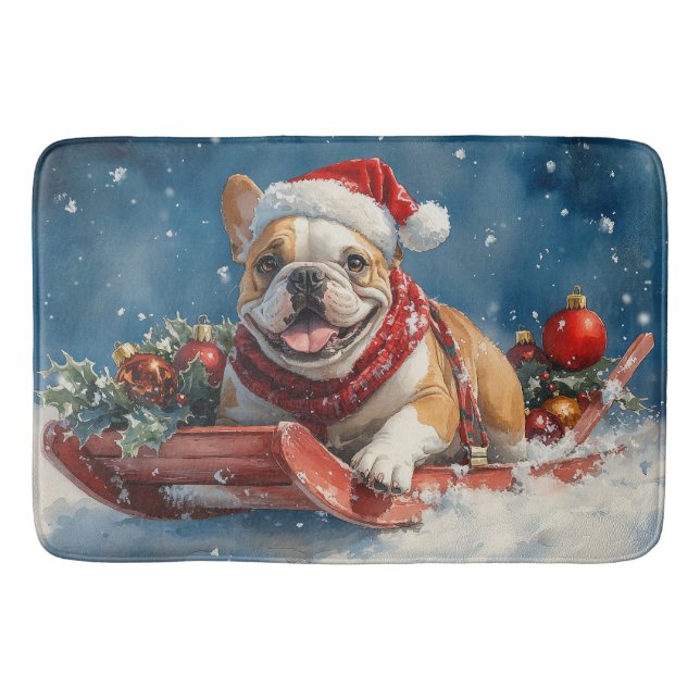 Tapis De Bain Bulldog dans Sledge Let it Neige Noël (Devant)