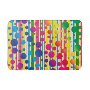 Tapis De Bain [Bulles beatnik] rétro arc-en-ciel rayé de point