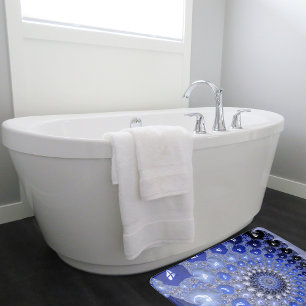 Tapis De Bain Bulles fractales Ombre Bleu Abstrait