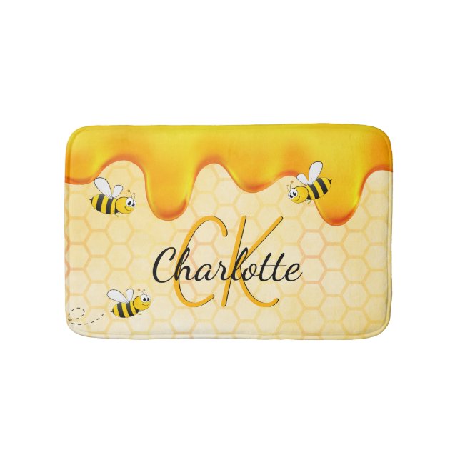 Tapis De Bain Bumble abeilles miel nid d'abeille goutte de miel  (Devant)