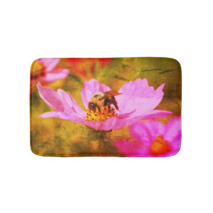 Tapis De Bain Bumble Bee On Rose Cosmos Flower Abstrait