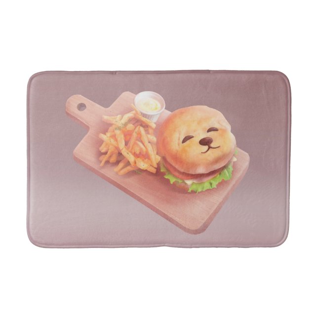 Tapis De Bain Burger visage de chien adorable avec frites (Devant)