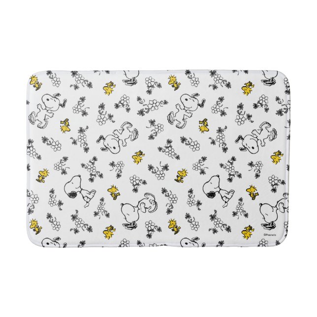 Tapis De Bain cacahuètes | Snoopy & Woodstock B&W Flower Motif (Devant)