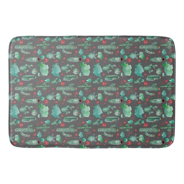 Tapis De Bain cactus and ladybutern pattern - black background (Devant)