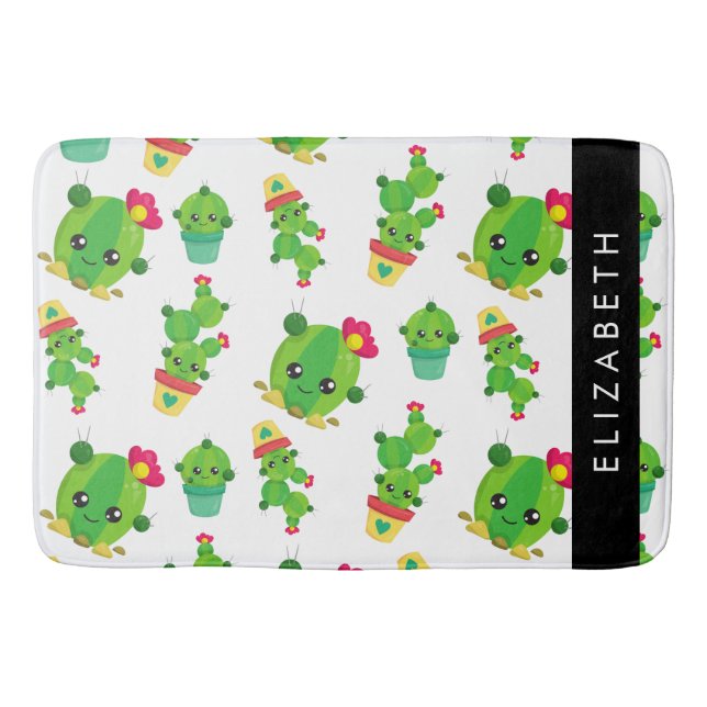Tapis De Bain Cactus mignons, Cactus Motif, Succulent, Votre Nom (Devant)