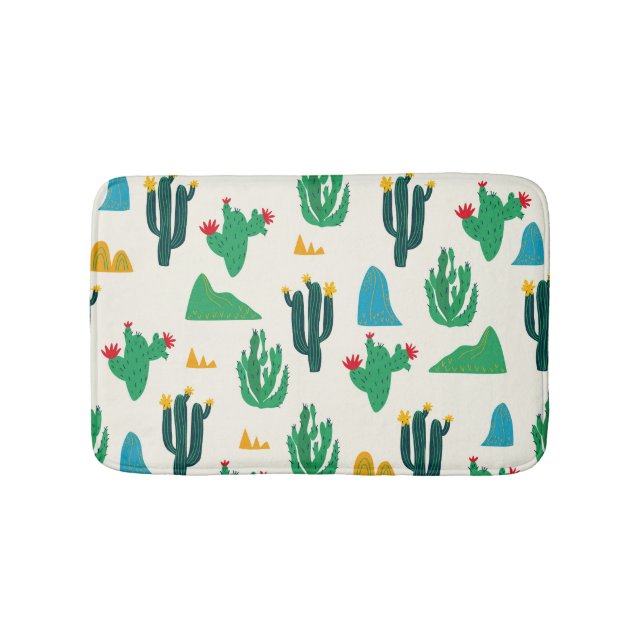 Tapis De Bain Cactus Naturel : Art Folk Sans Couleur. (Devant)