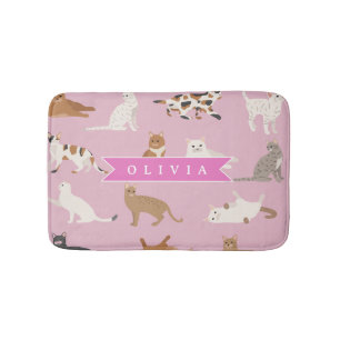 Tapis De Bain Cadeau Personnalisé Motif de Chat Rose Mignon pour