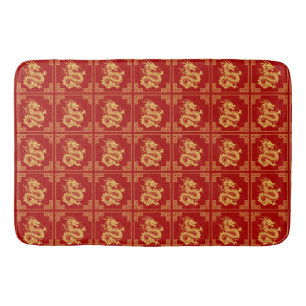 Tapis De Bain Cadres d'ornement grec Motif de dragon d'or rouge