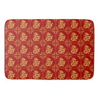 Tapis De Bain Cadres d'ornement grec Motif de dragon d'or rouge