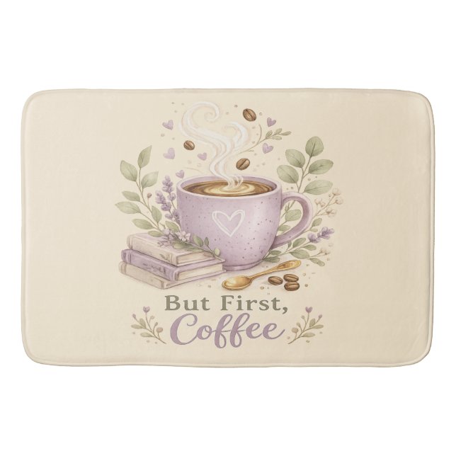 Tapis De Bain Café aquarelle lavande cosy (Devant)