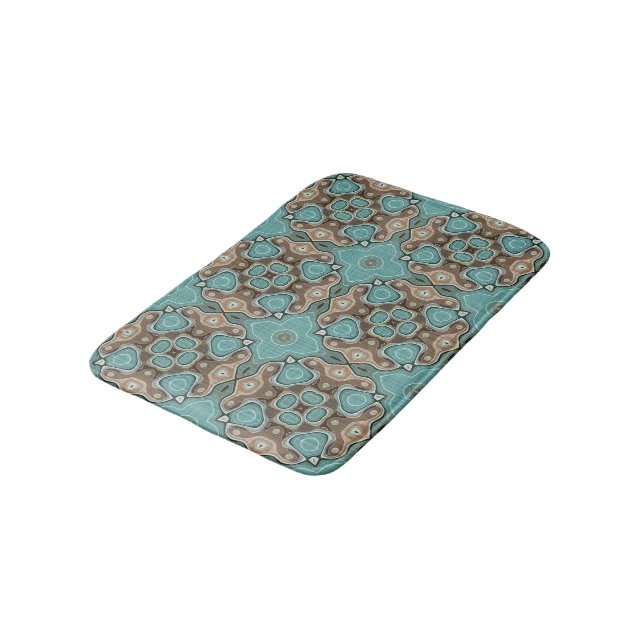 Tapis De Bain Café Brown Turquoise Vert Bali Motif Batik (Angle)