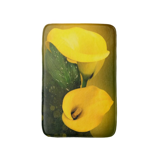 Tapis De Bain Calla Lily Bright Yellow Feuilles Bokeh (Devant (Vertical))