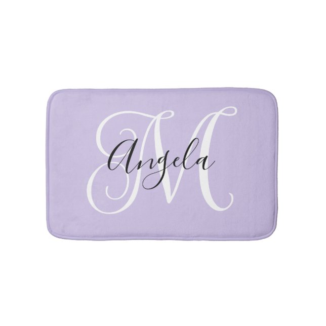 Tapis De Bain Calligraphie Féminine Monogramme Lavande Pâle (Devant)