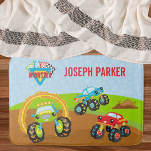 Tapis De Bain Camions Monster Petit Garçon Coloré avec prénom