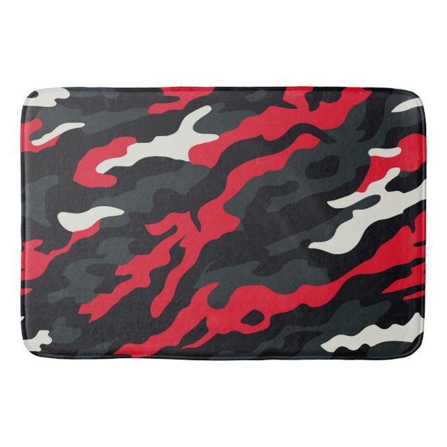 Tapis De Bain Camouflage blanc gris rouge Motif Camo (Devant)