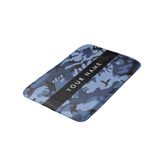 Tapis De Bain Camouflage bleu marine Votre nom Personnalisez (Angle)