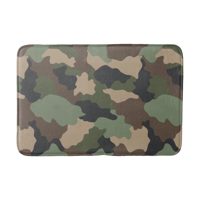 Tapis De Bain Camouflage Bois Camo Kaki Tan Noir (Devant)