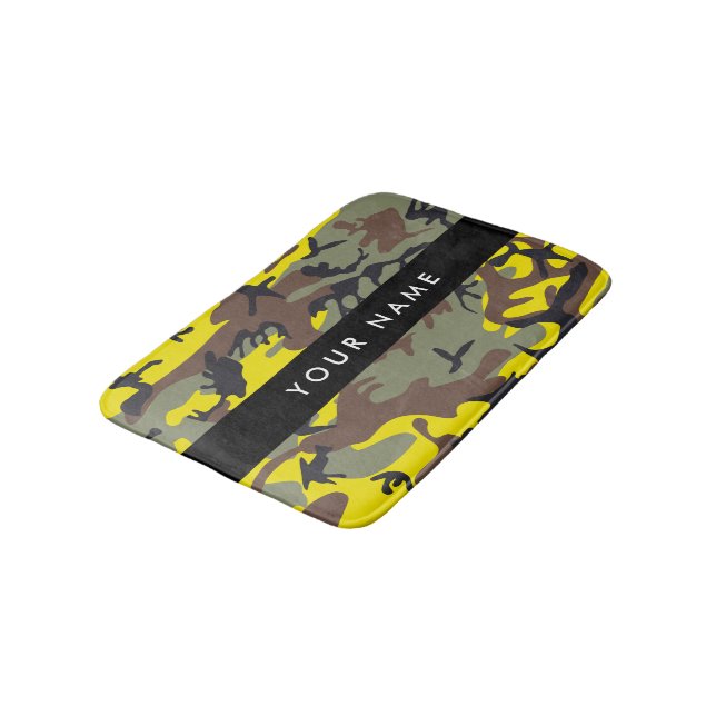 Tapis De Bain Camouflage jaune et Brown Votre nom Personnalisez (Angle)