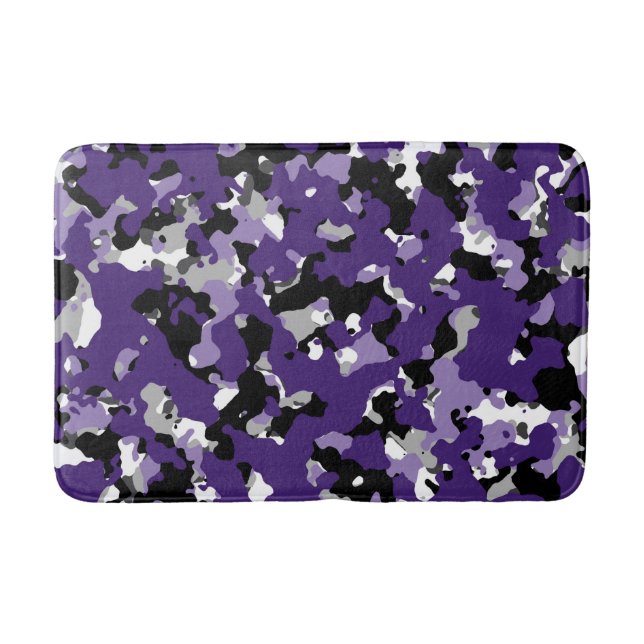 Tapis De Bain Camouflage noir blanc violet gris (Devant)
