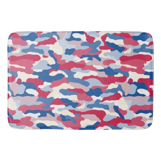 Tapis De Bain Camouflage rouge blanc et bleu (Devant)