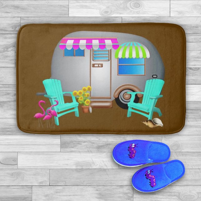 Tapis De Bain Camping-car argenté thème tropical (Créateur téléchargé)