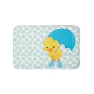 Tapis De Bain Canard en caoutchouc mignon sur pois bleus