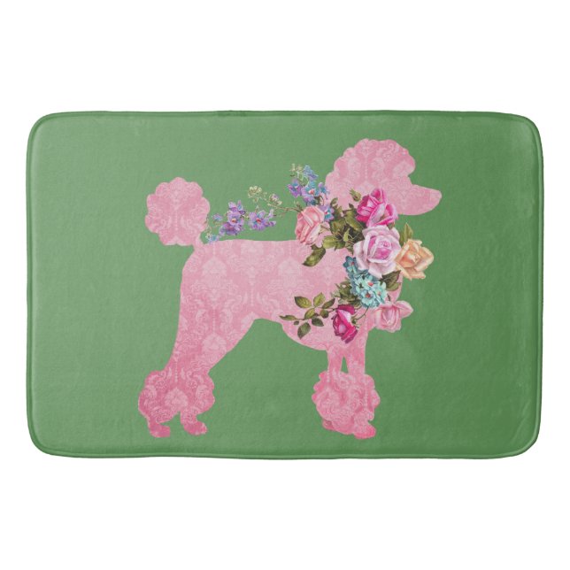 Tapis De Bain Caniche rose simple sur vert (Devant)