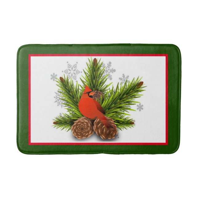 Tapis de bain Cardinal de Noël avec pommes de pin (Devant)