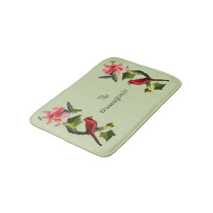 Tapis De Bain Cardinal et colibri avec le lis et le lierre roses