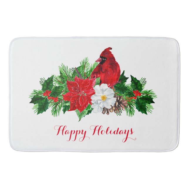 Tapis De Bain Cardinal Rouge Poinsettia Holly Pine (Devant)