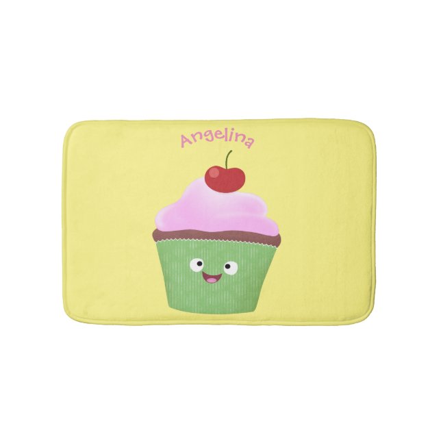Tapis De Bain Caricature de cupcake joyeux (Devant)