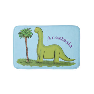 Tapis De Bain Caricature de dinosaure de brontosaurus vert migno