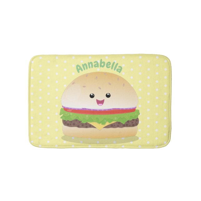 Tapis De Bain Caricature de hamburger kawaii joyeux (Devant)