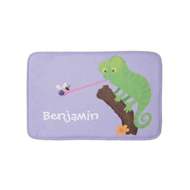 Tapis De Bain Caricature de lézard de caméléon vert joyeux (Devant)