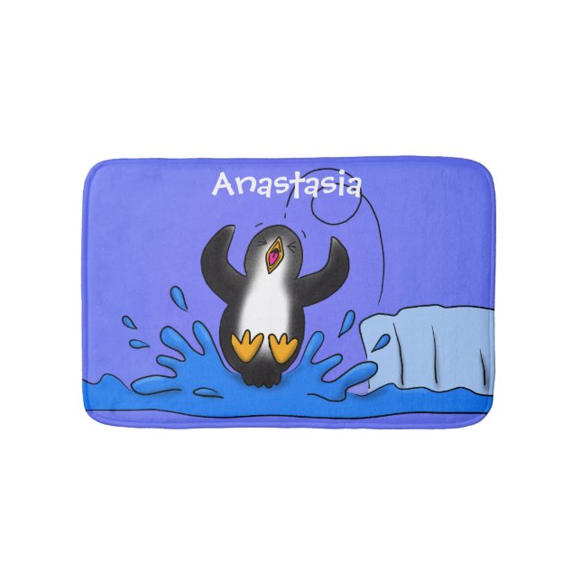 Tapis De Bain Caricature de manchot joyeux sautant (Devant)