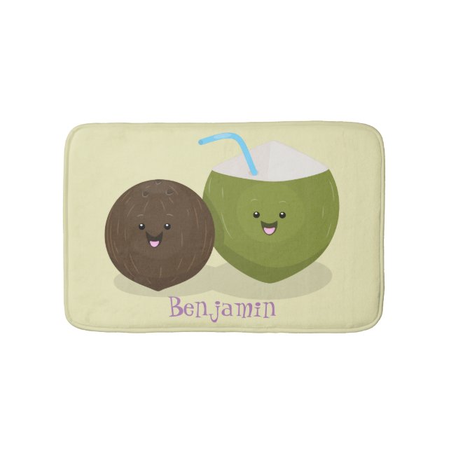 Tapis De Bain Caricature de noix de coco kawaii joyeux (Devant)