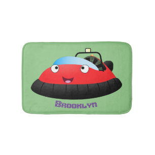 Tapis De Bain Caricature d'hovercraft rouge joyeux