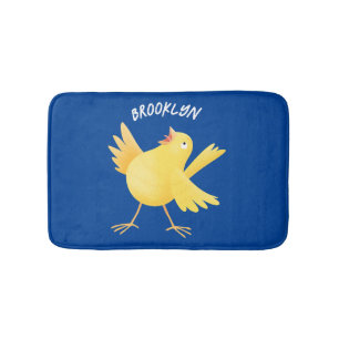 Tapis De Bain Caricature d'oiseau canari jaune chantant mignon