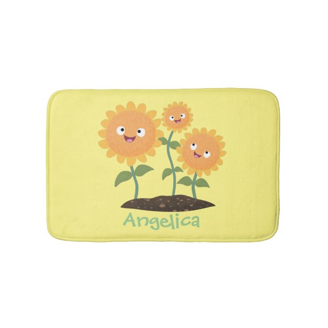 Tapis De Bain Caricature joli tournesol souriant illustration (Devant)