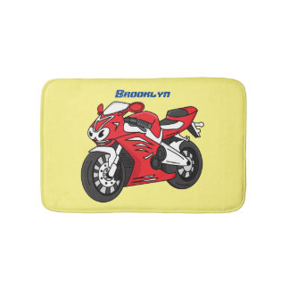 Tapis De Bain Caricature moto de sport rouge mou