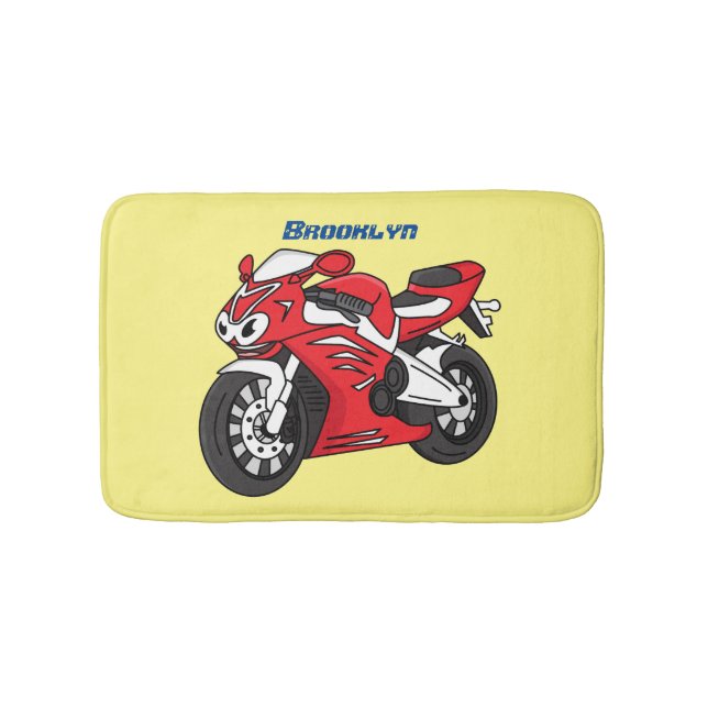 Tapis De Bain Caricature moto de sport rouge mou (Devant)
