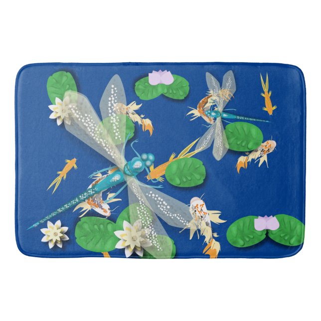Tapis De Bain Carpes Koï, nénuphar et libellules bleues  (Devant)