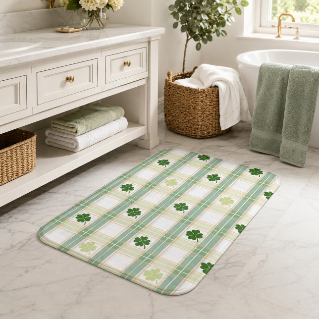 Tapis De Bain Carreaux de trèfle émeraude Charmant Trèfle vert (Créateur téléchargé)