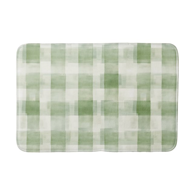 Tapis De Bain Carreaux écossais vert crème   (Devant)